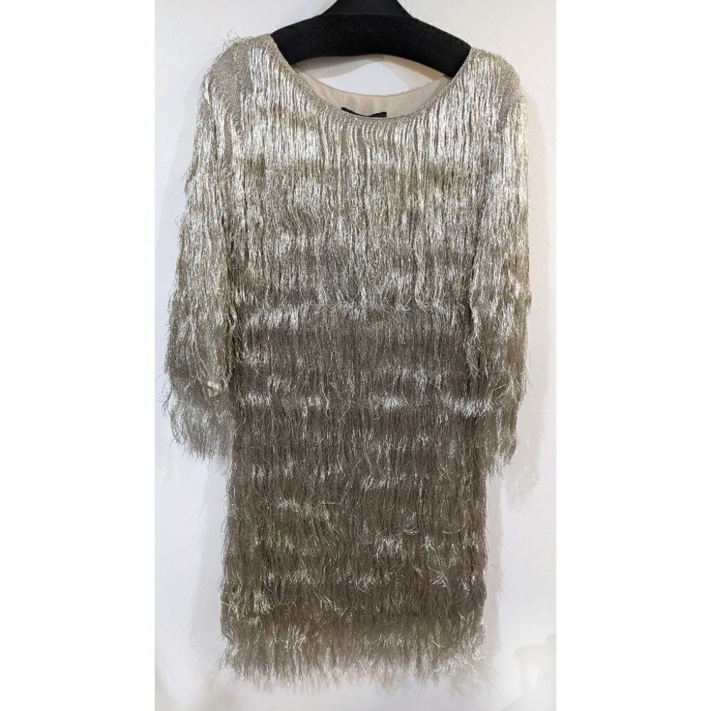 Nwt Rachel Zoe | Ballina Boat-Neck Metallic Fringe Cocktail Dress - Picture 6 of 11